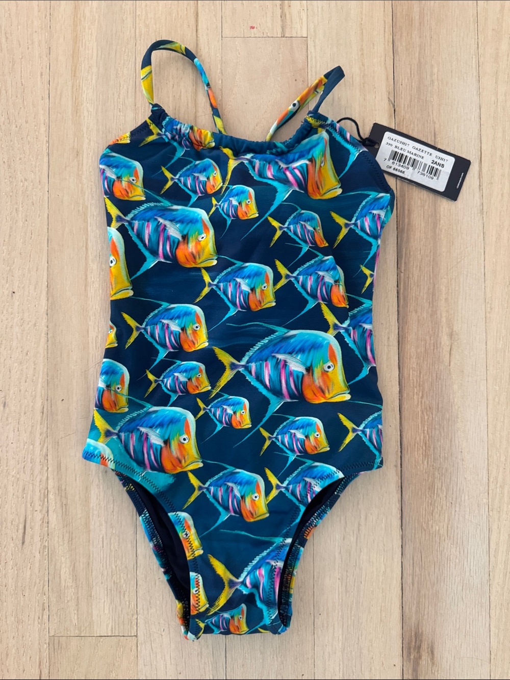 NWT Girls Vilebrequin Gazette 1pc swimsuit, Bleu Marine Fish Print, 2y